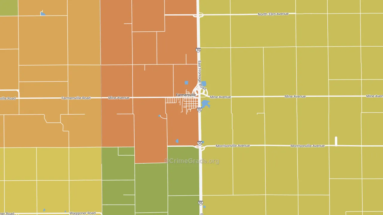 Farmersville, IL Map of Burglary Rates