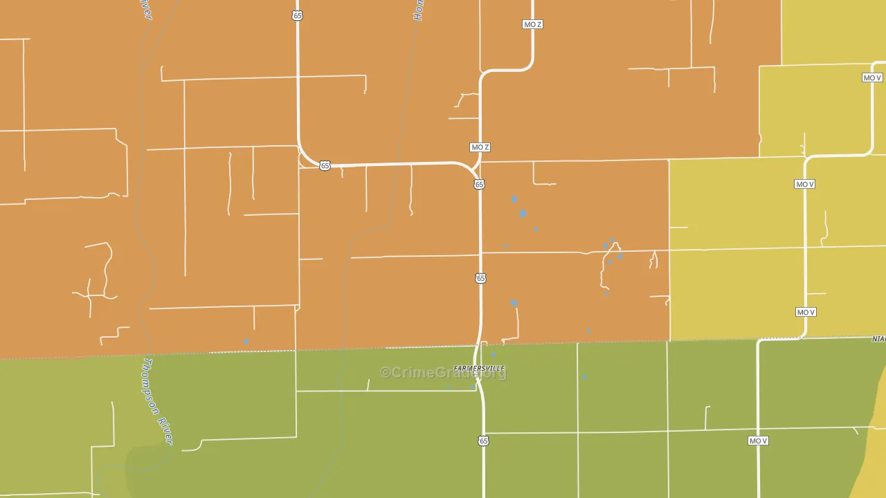 Farmersville, MO Map of Burglary Rates