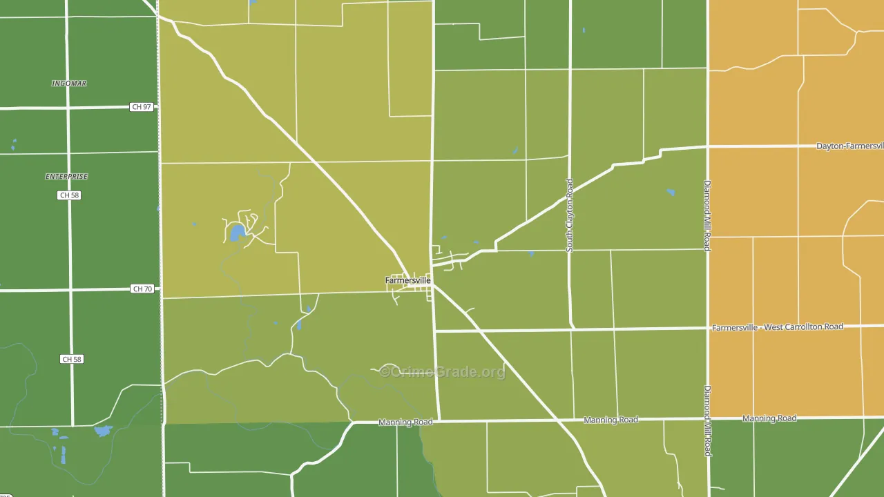 Farmersville, OH Map of Burglary Rates