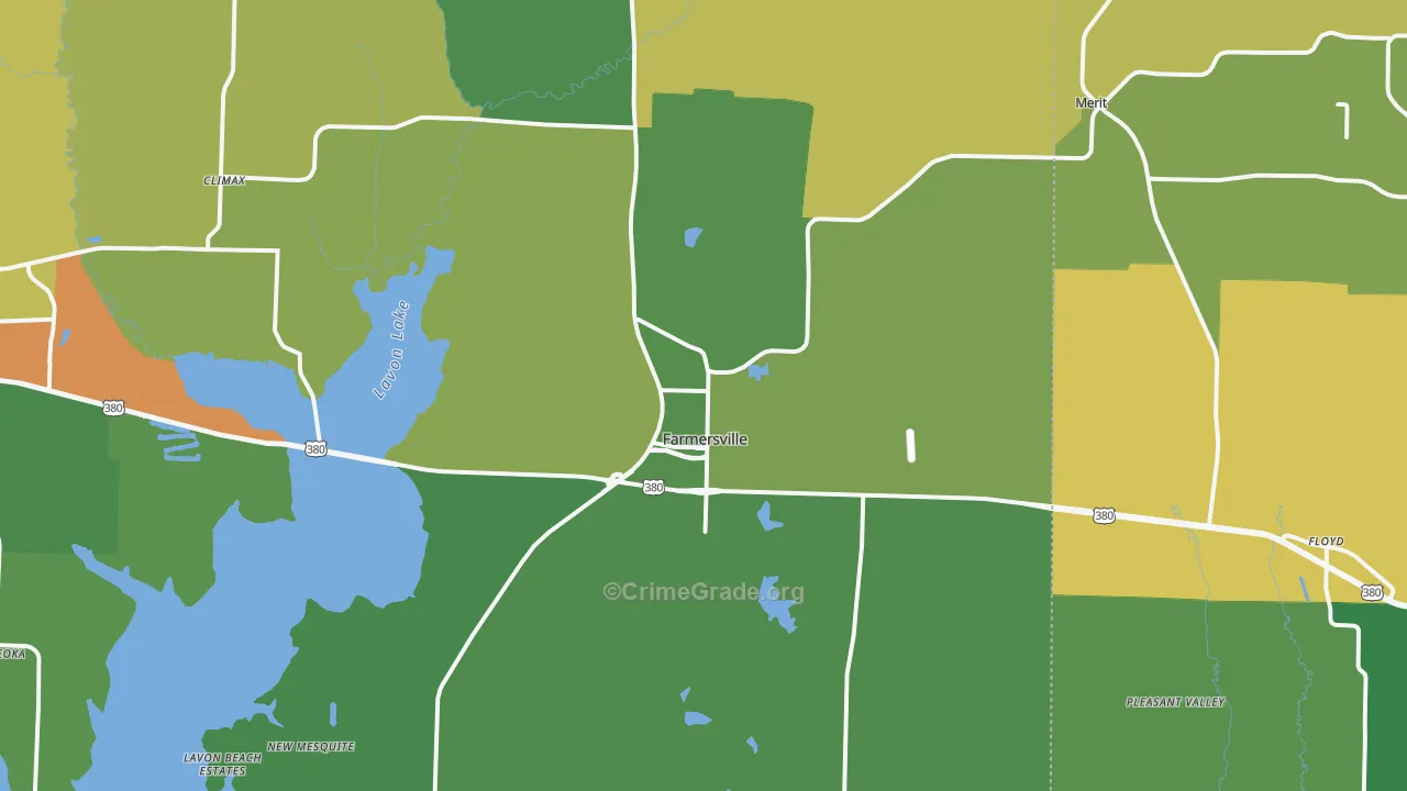 Farmersville, TX Map of Burglary Rates