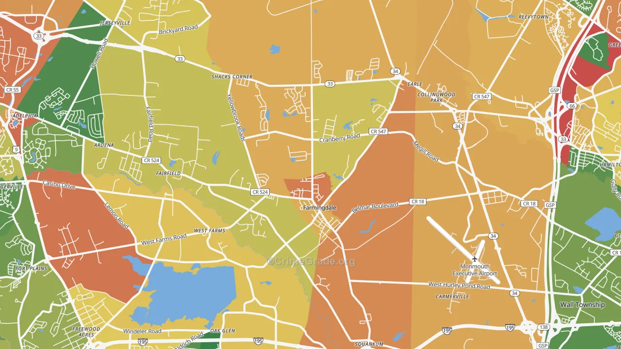 Farmingdale, NJ Map of Burglary Rates