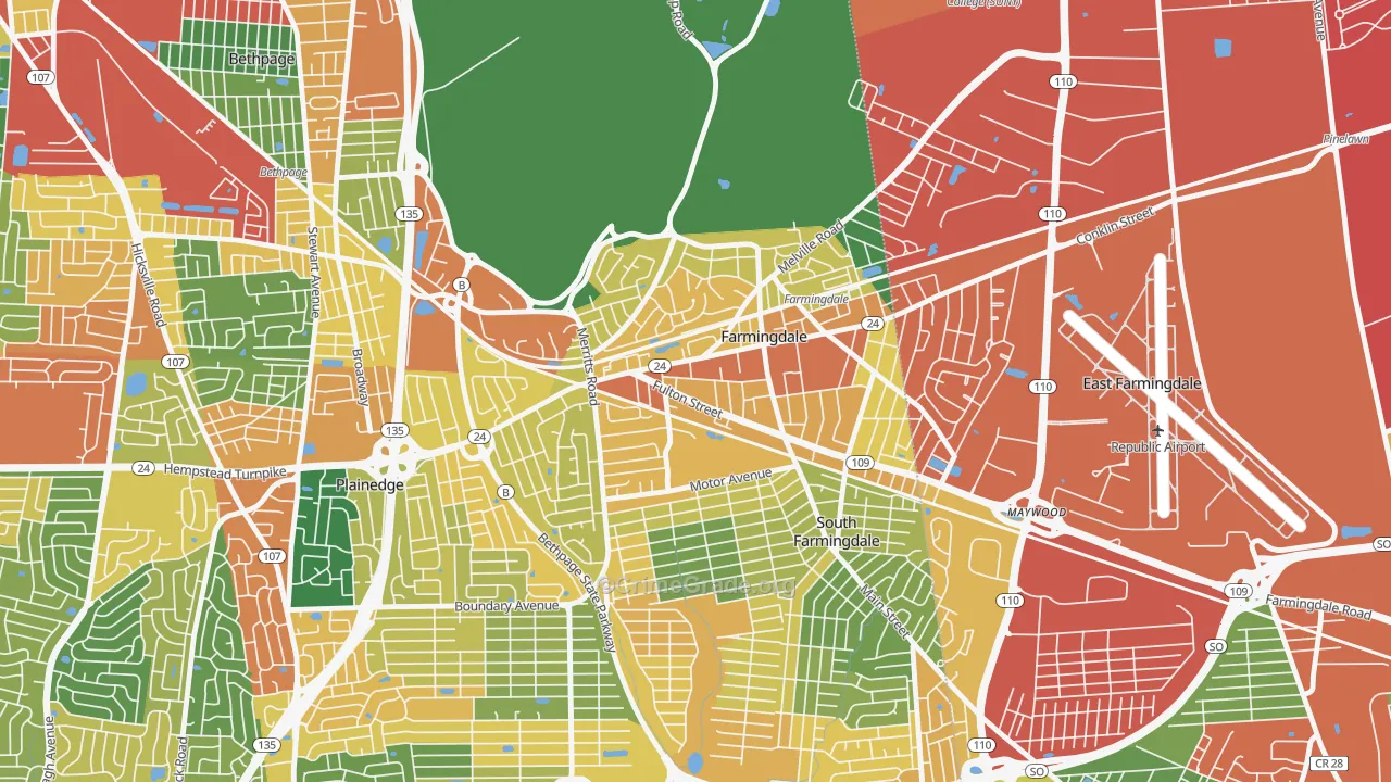 Farmingdale, NY Map of Burglary Rates
