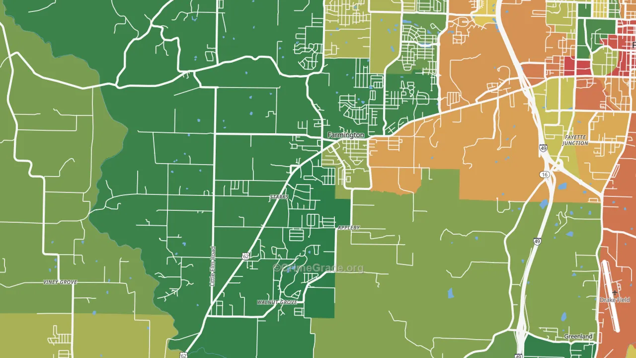 Farmington, AR Map of Burglary Rates