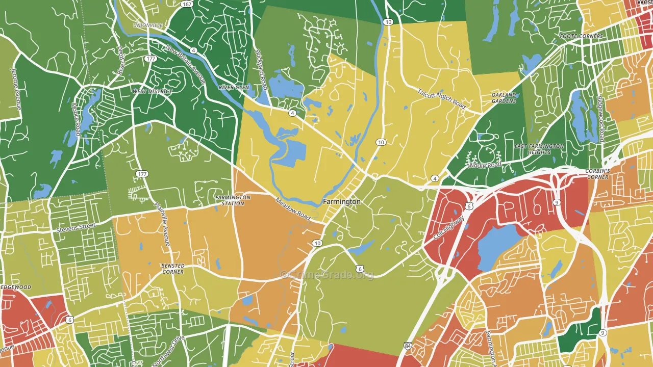 Farmington, CT Map of Burglary Rates
