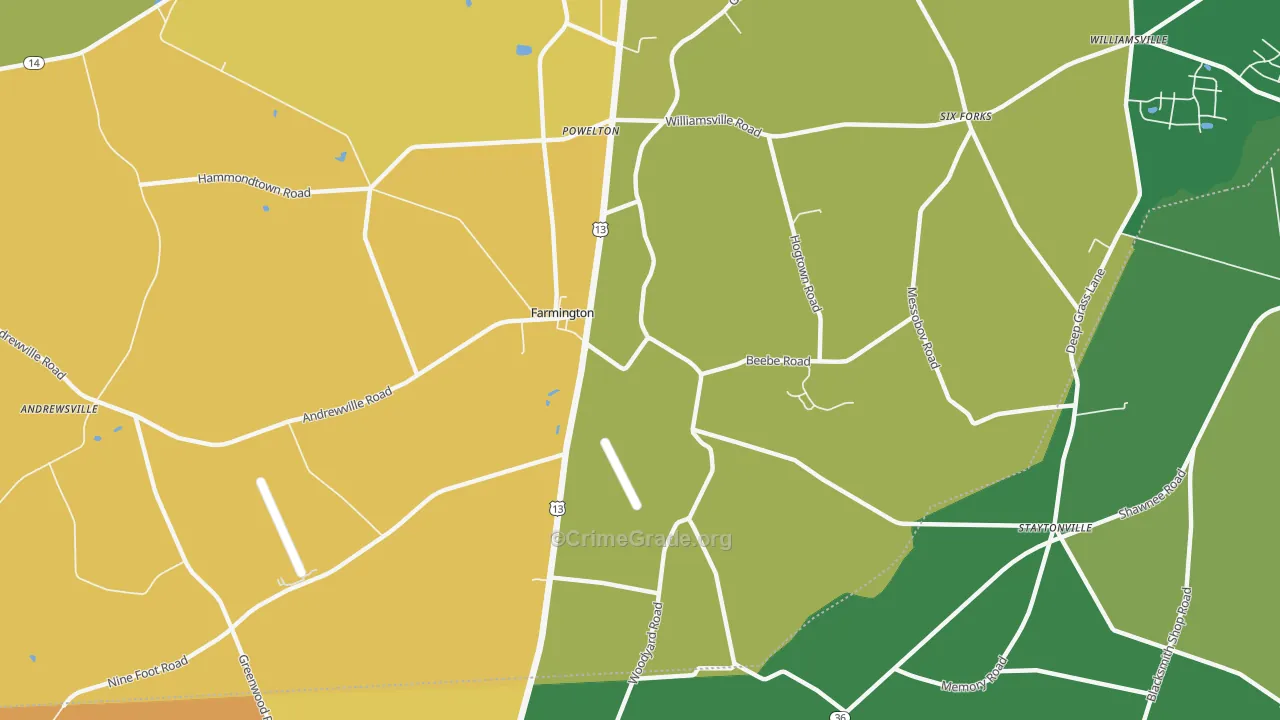 Farmington, DE Map of Burglary Rates