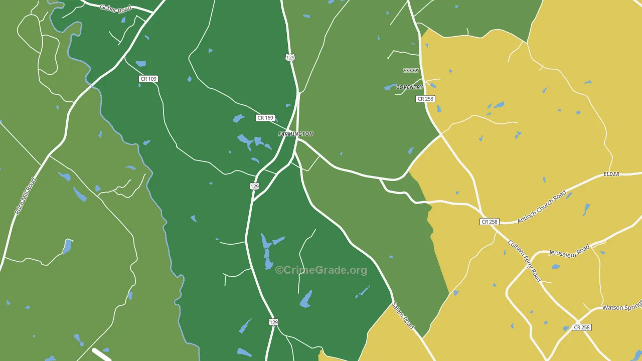 Farmington, GA Map of Burglary Rates