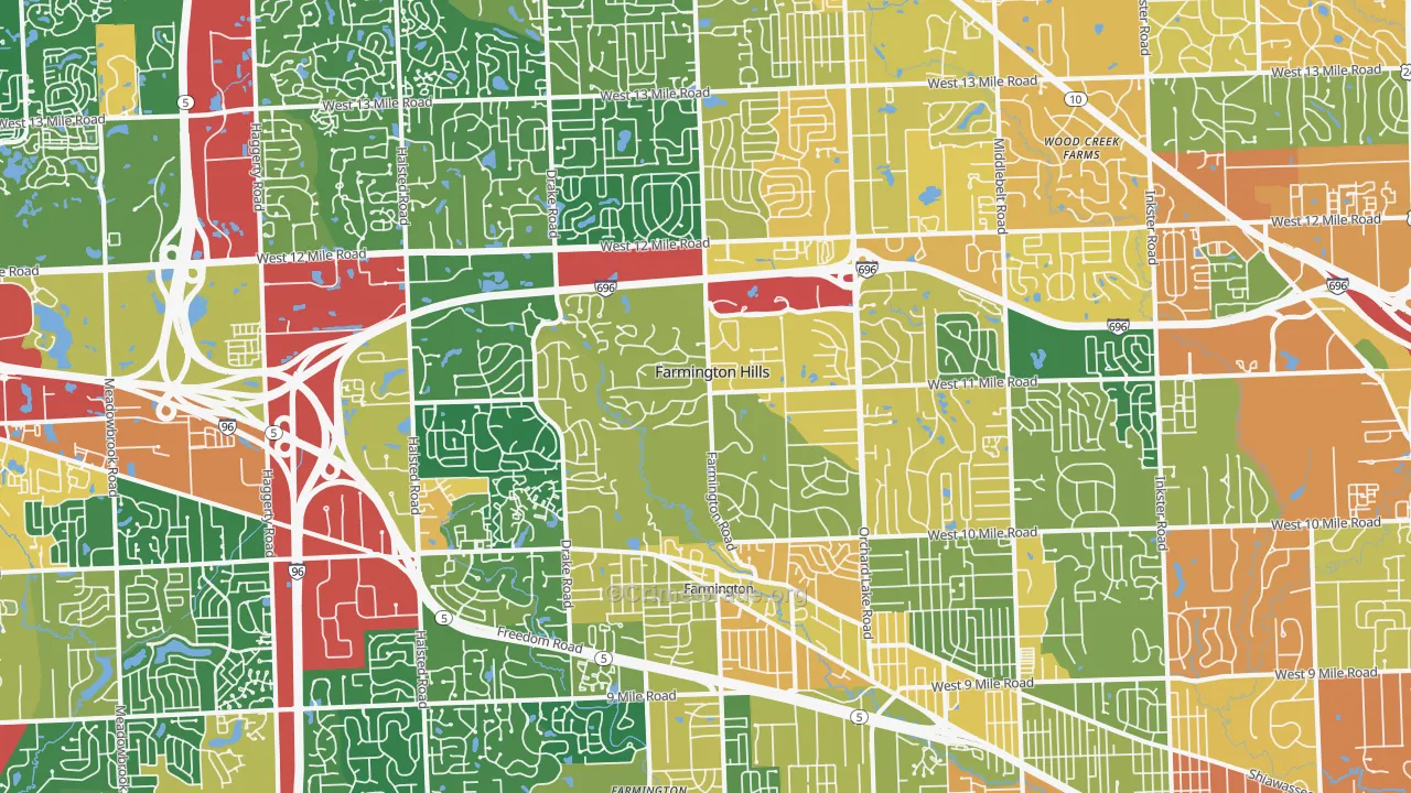 Farmington Hills, MI Map of Burglary Rates