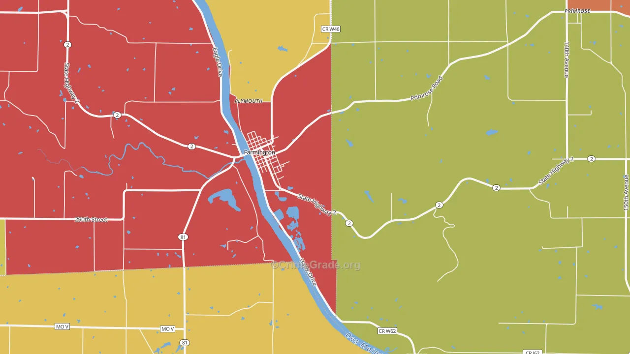 Farmington, IA Map of Burglary Rates