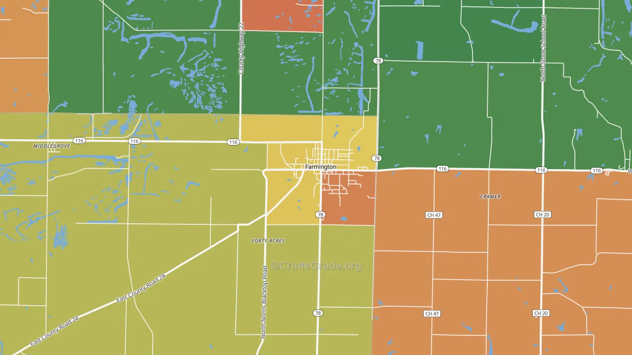 Farmington, IL Map of Burglary Rates