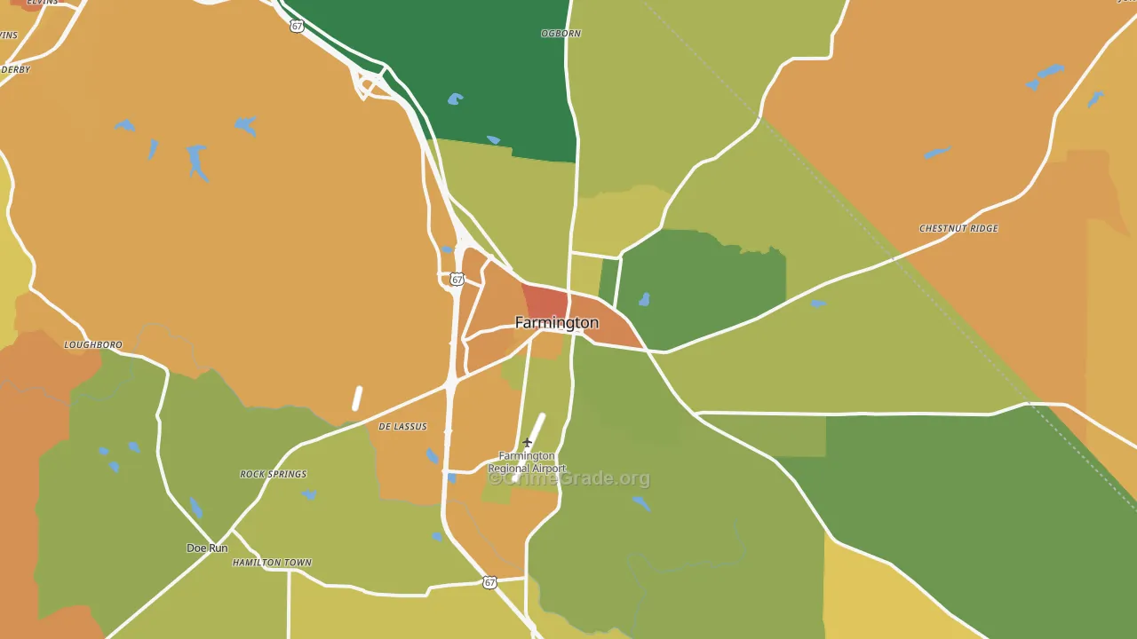 Farmington, MO Map of Burglary Rates