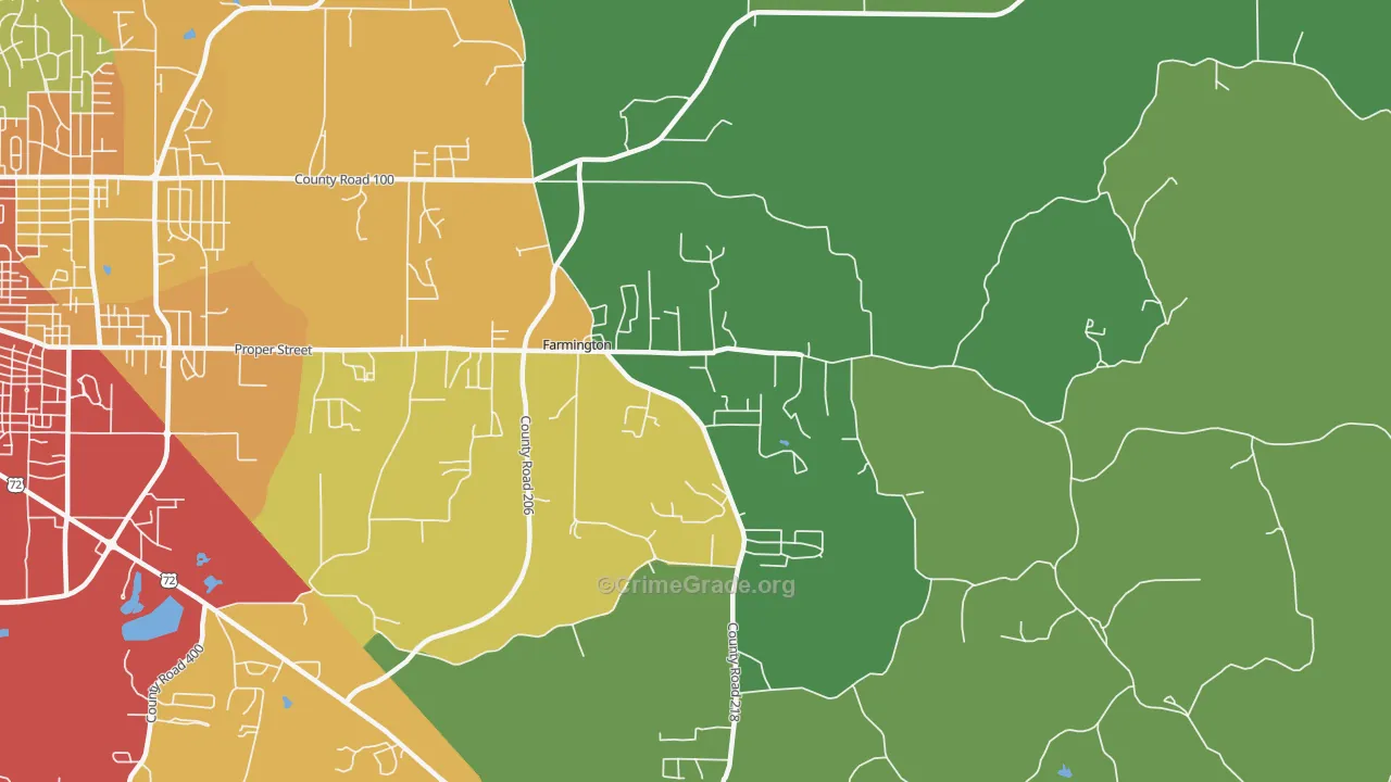 Farmington, MS Map of Burglary Rates