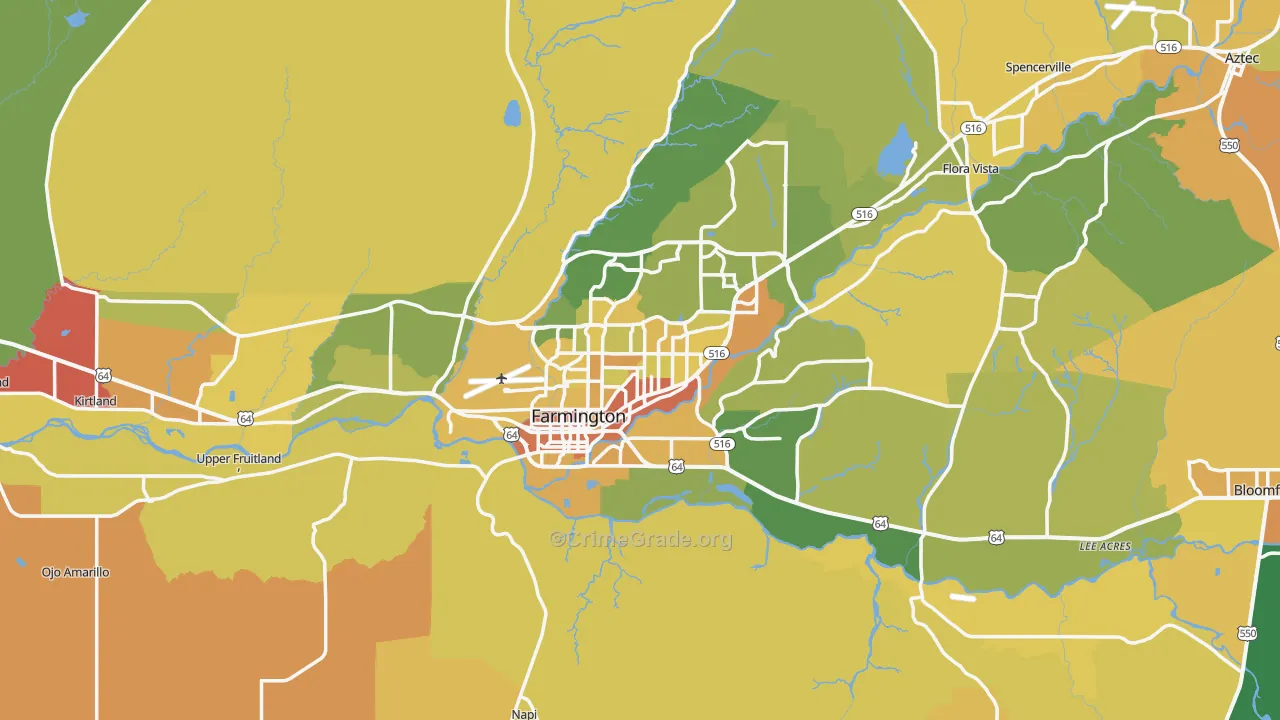 Farmington, NM Map of Burglary Rates