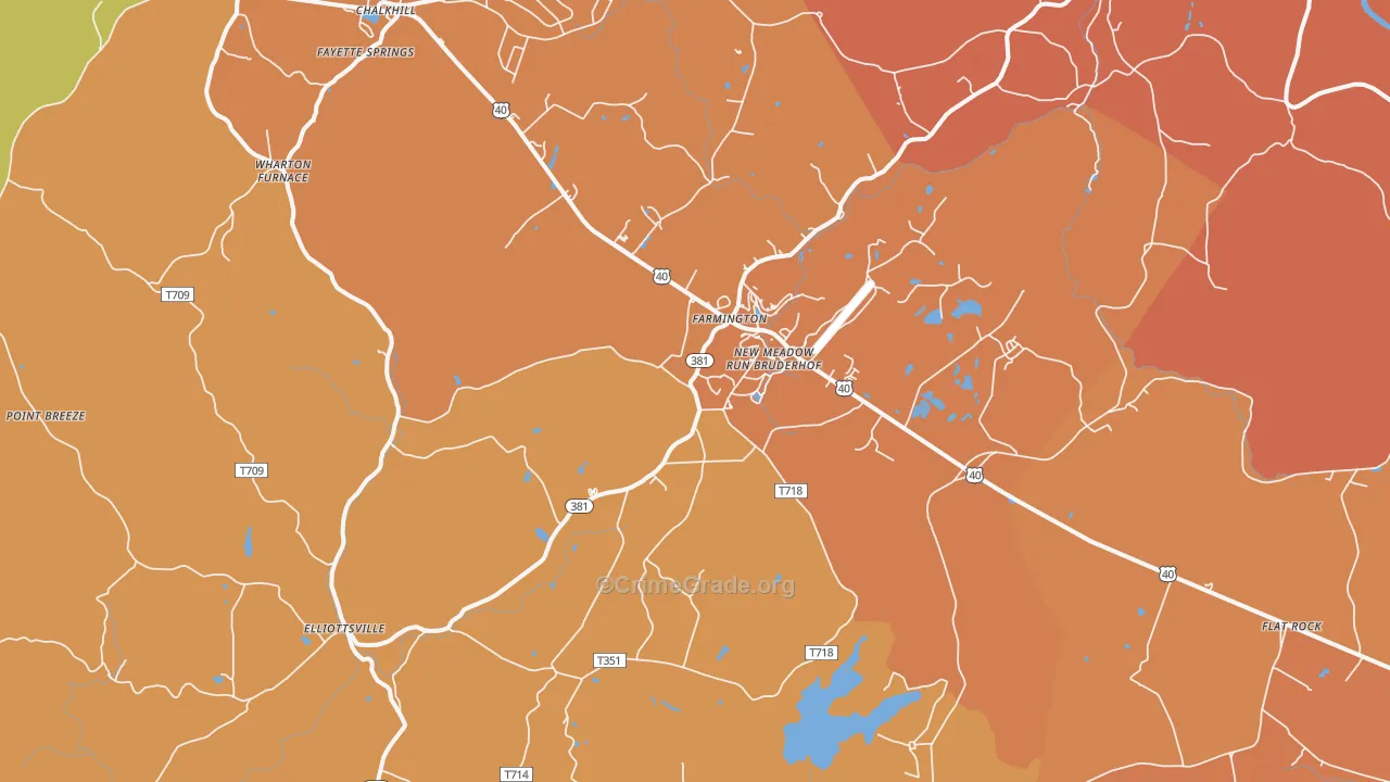 Farmington, PA Map of Burglary Rates