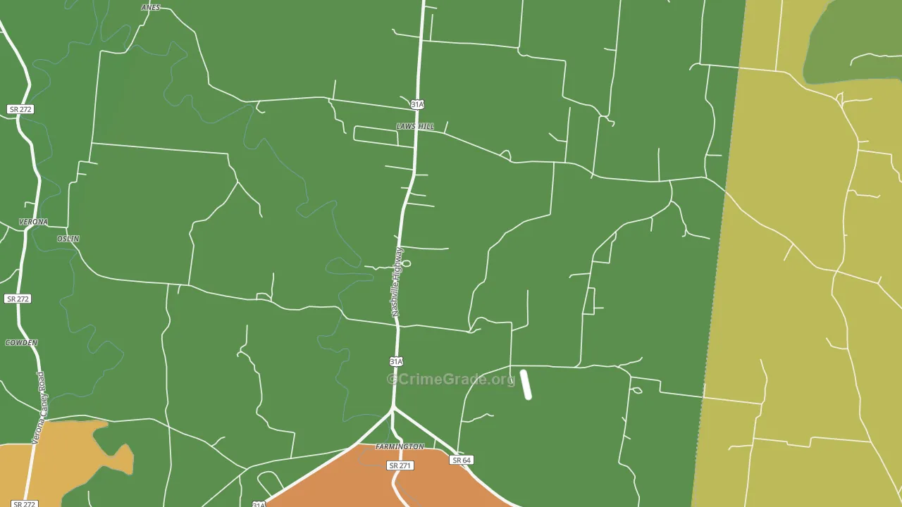 Farmington, TN Map of Burglary Rates