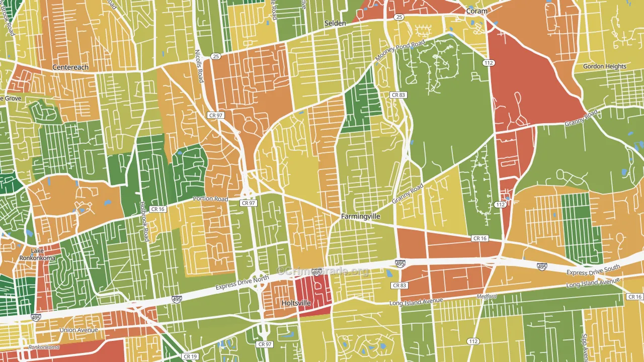 Farmingville, NY Map of Burglary Rates