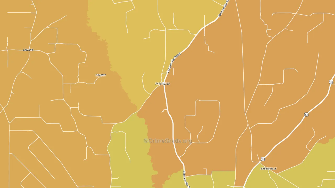 Farmville, AR Map of Burglary Rates