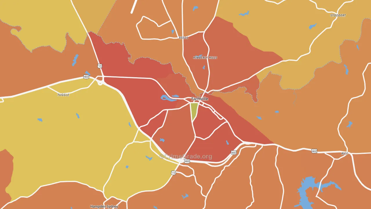 Farmville, VA Map of Burglary Rates