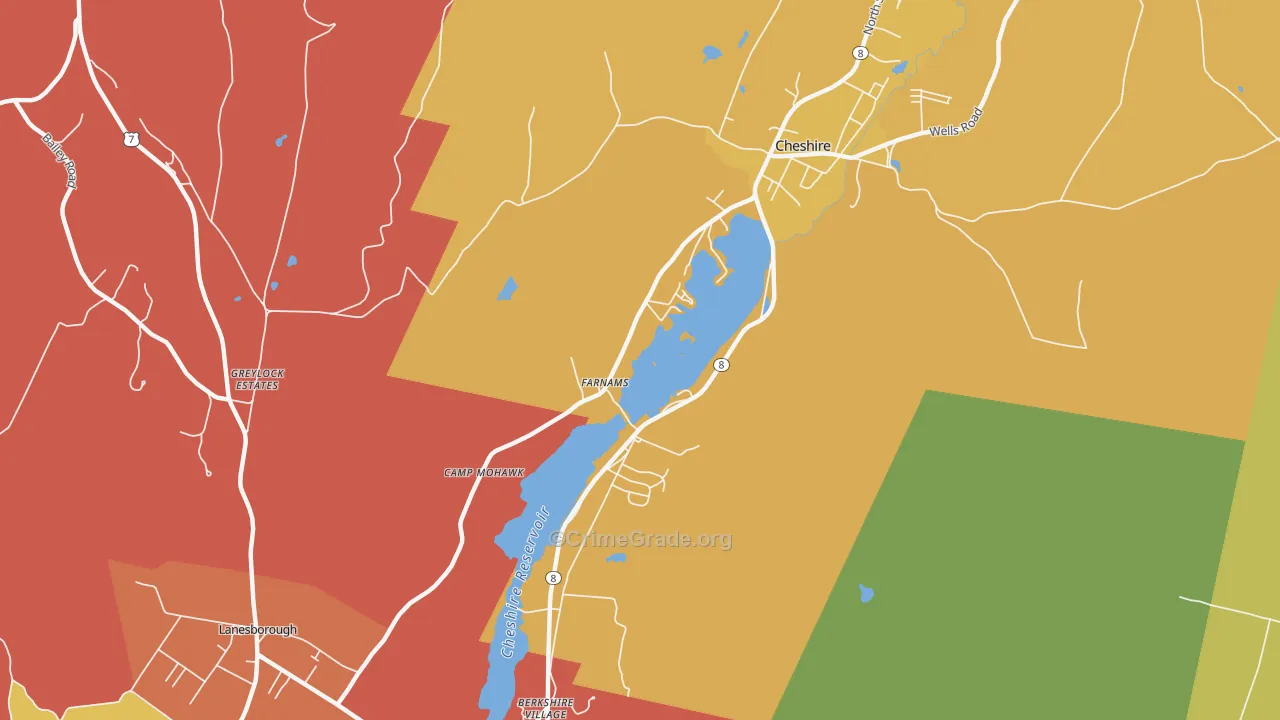 Farnams, MA Map of Burglary Rates
