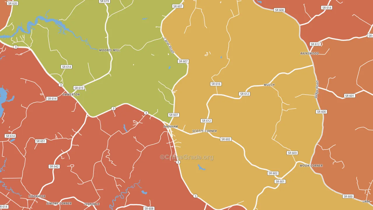 Farnham, VA Map of Burglary Rates