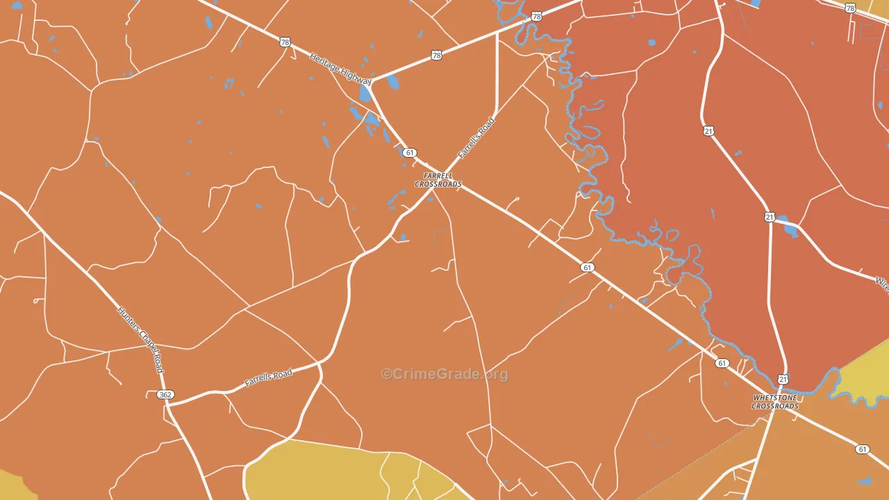 Farrell Crossroads, SC Map of Burglary Rates