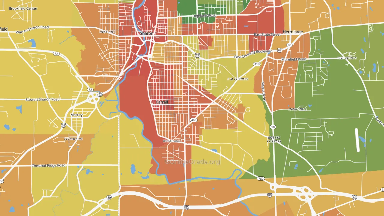 Farrell, PA Map of Burglary Rates
