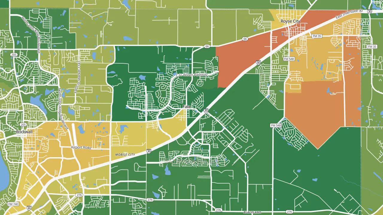 Fate, TX Map of Burglary Rates