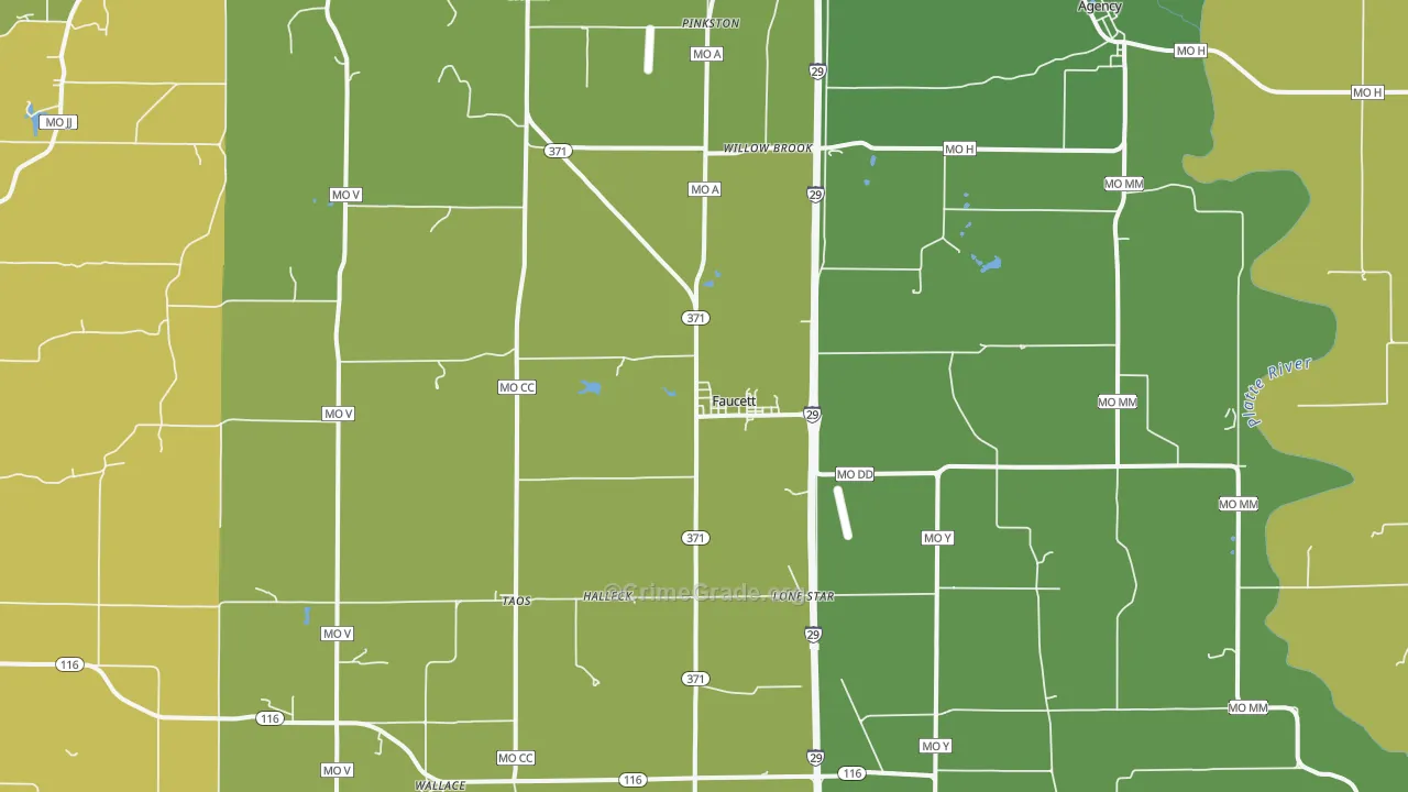 Faucett, MO Map of Burglary Rates