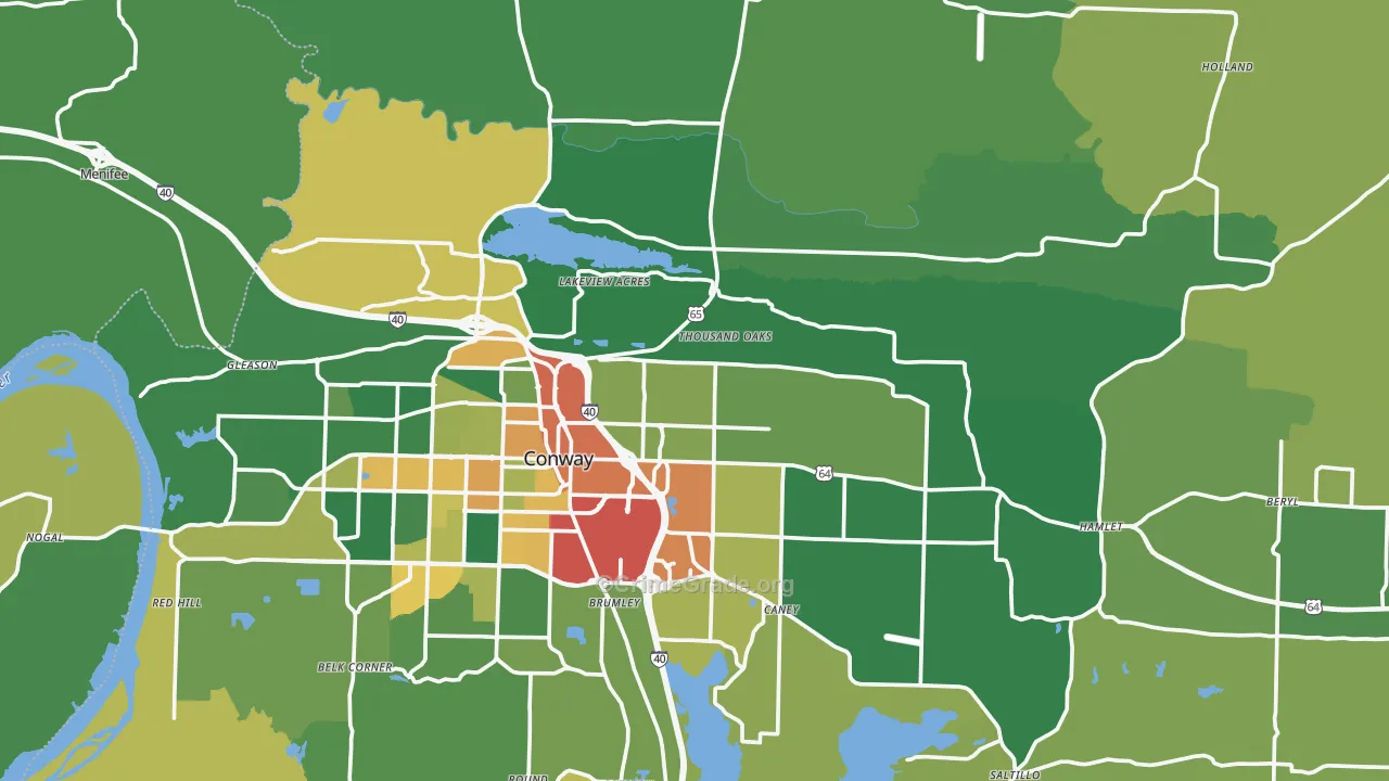 Faulkner County, AR Map of Burglary Rates