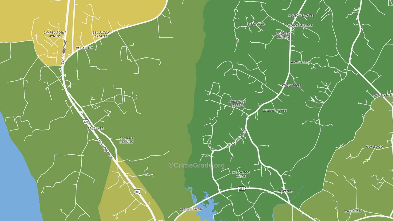Faulkner, MD Map of Burglary Rates