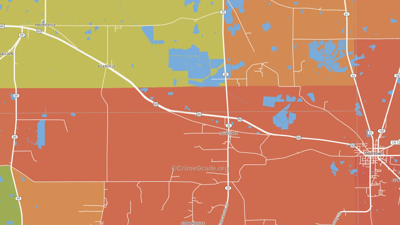 Faunsdale, AL Map of Burglary Rates