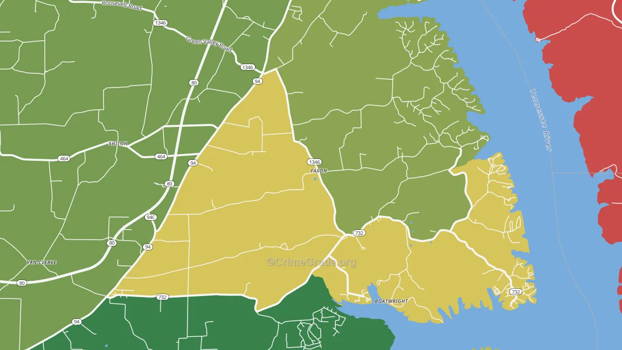 Faxon, KY Map of Burglary Rates