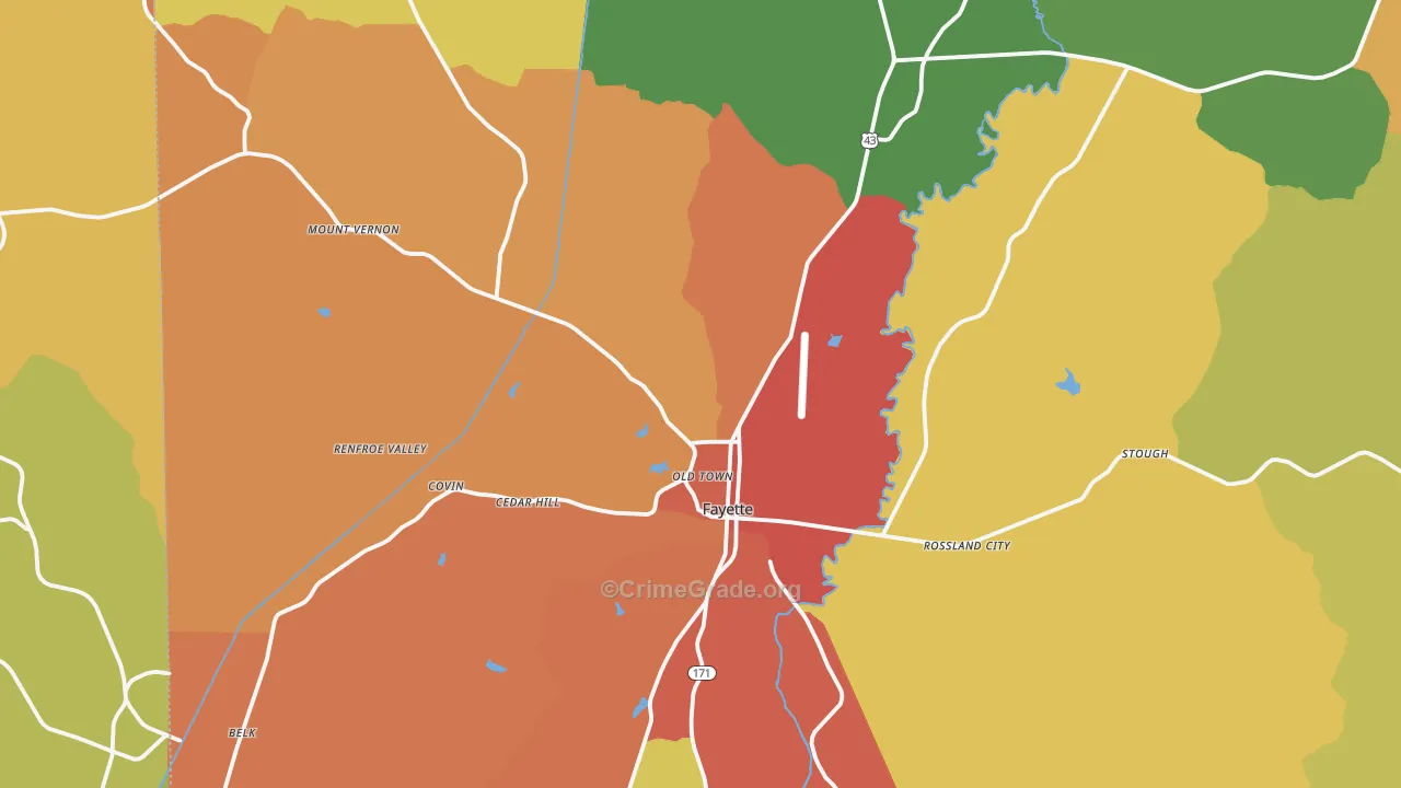 Fayette, AL Map of Burglary Rates