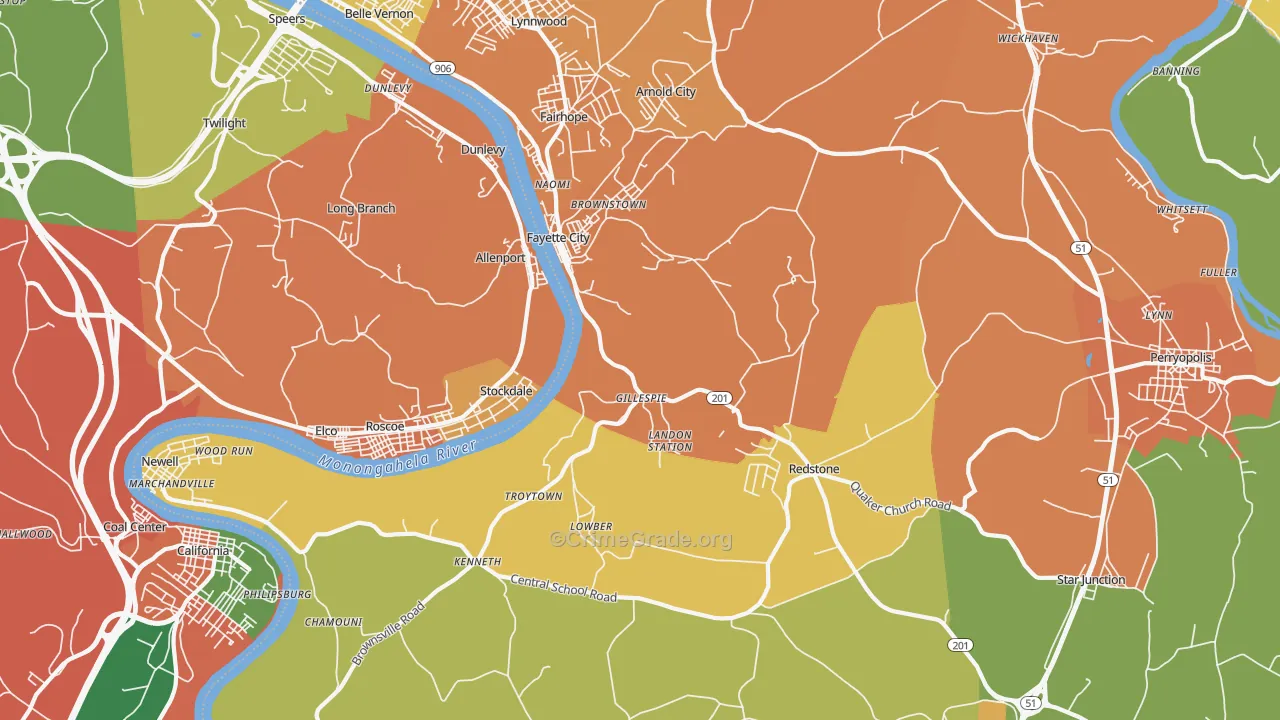 Fayette City, PA Map of Burglary Rates