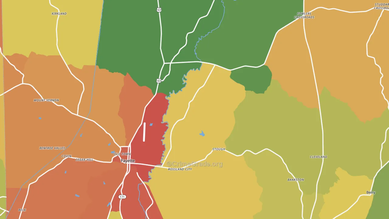 Fayette County, AL Map of Burglary Rates