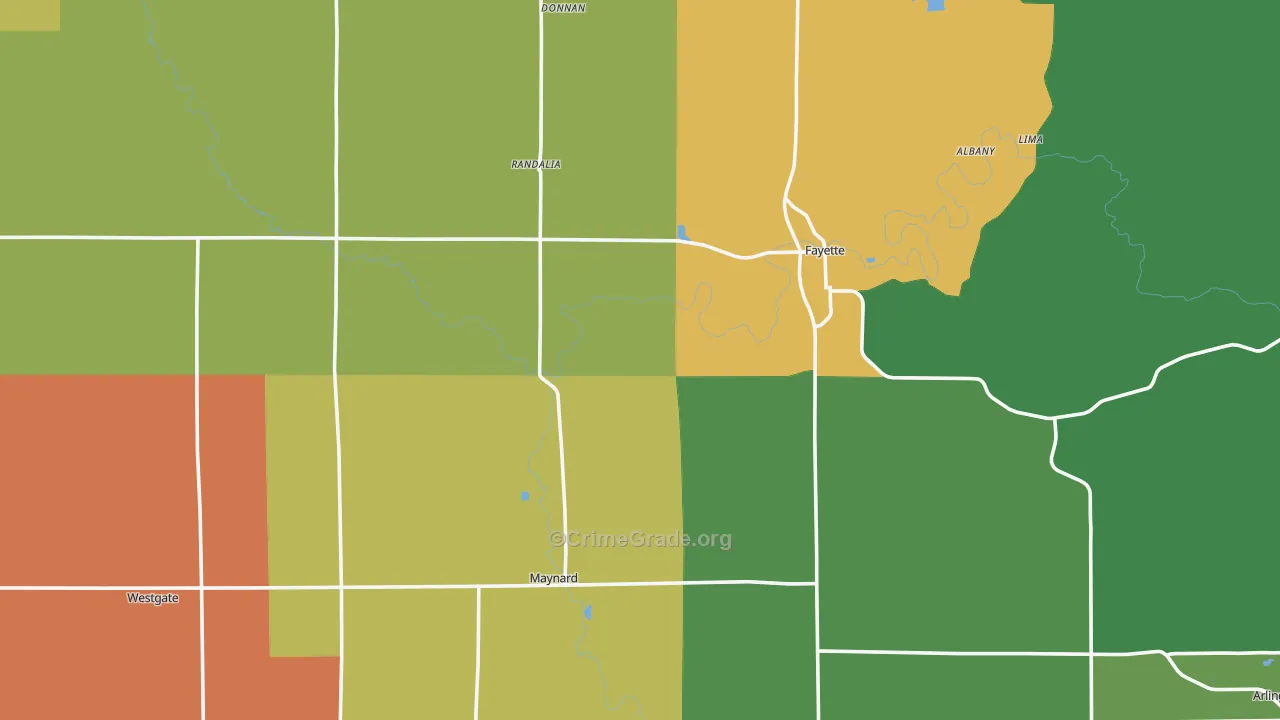 Fayette County, IA Map of Burglary Rates