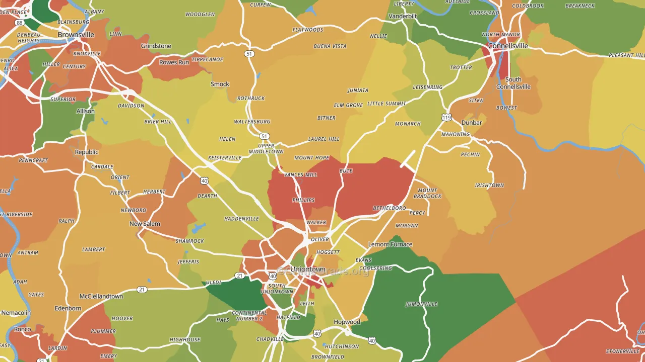 Fayette County, PA Map of Burglary Rates