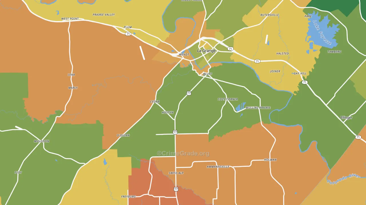 Fayette County, TX Map of Burglary Rates