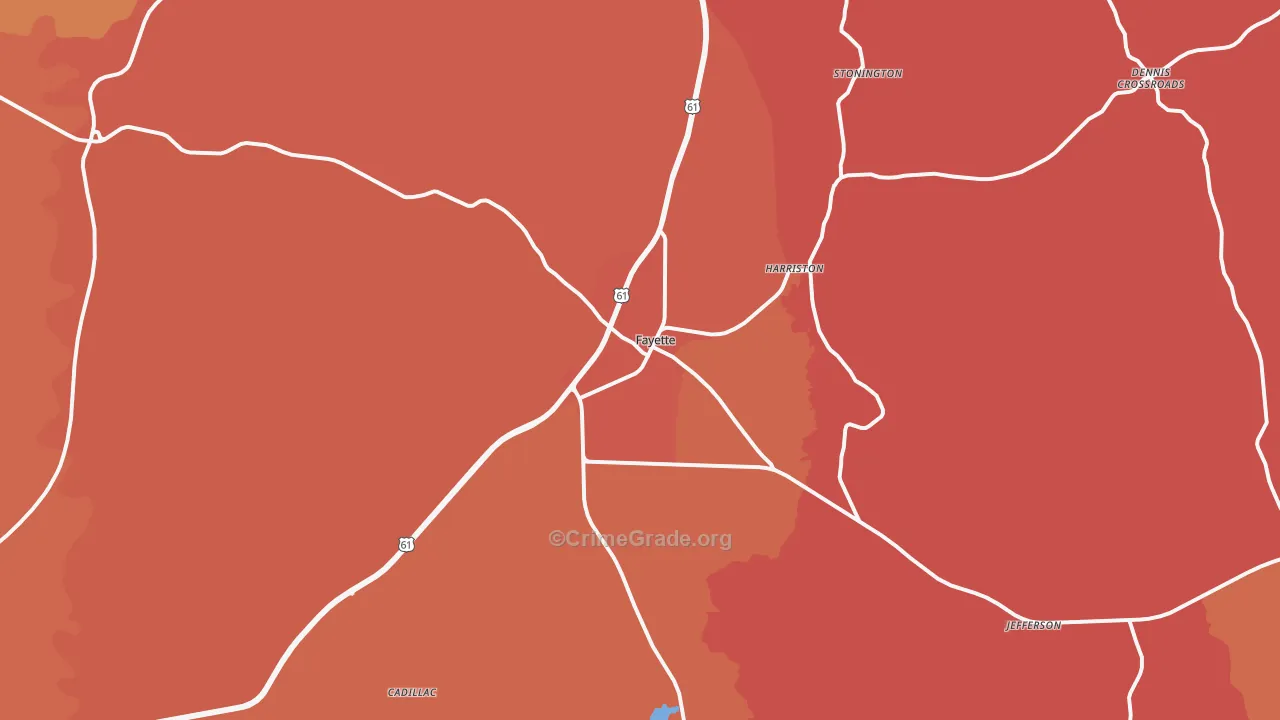 Fayette, MS Map of Burglary Rates