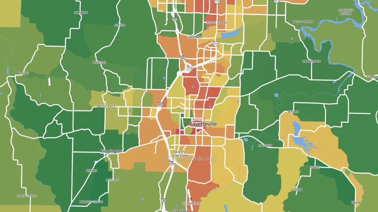 Fayetteville, AR Map of Burglary Rates