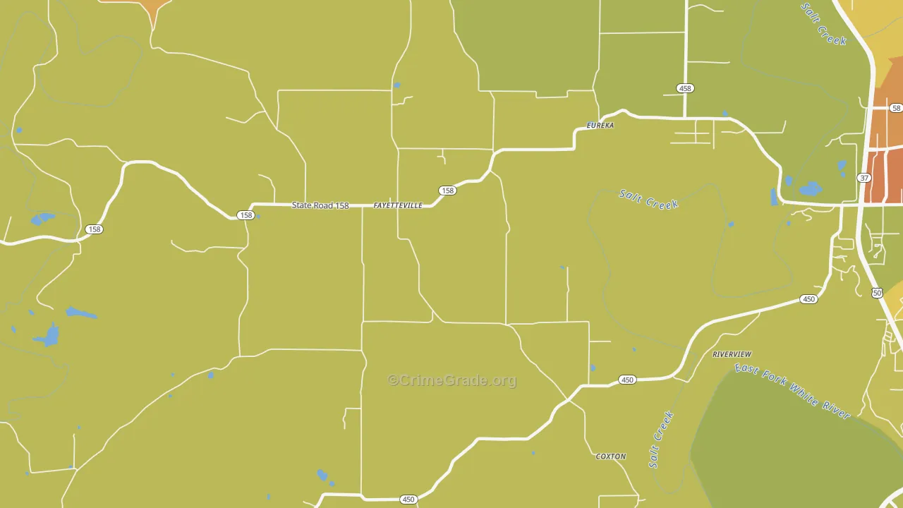 Fayetteville, IN Map of Burglary Rates