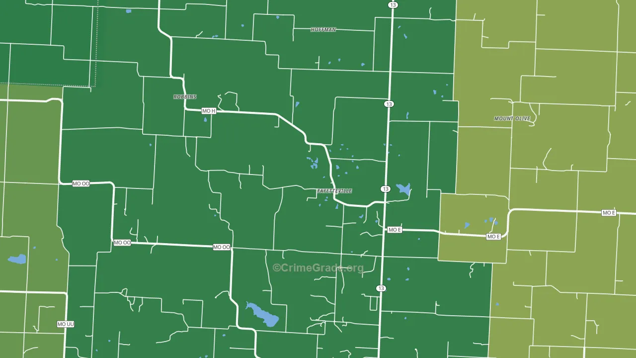 Fayetteville, MO Map of Burglary Rates