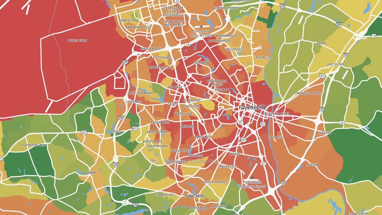 Fayetteville, NC Map of Burglary Rates