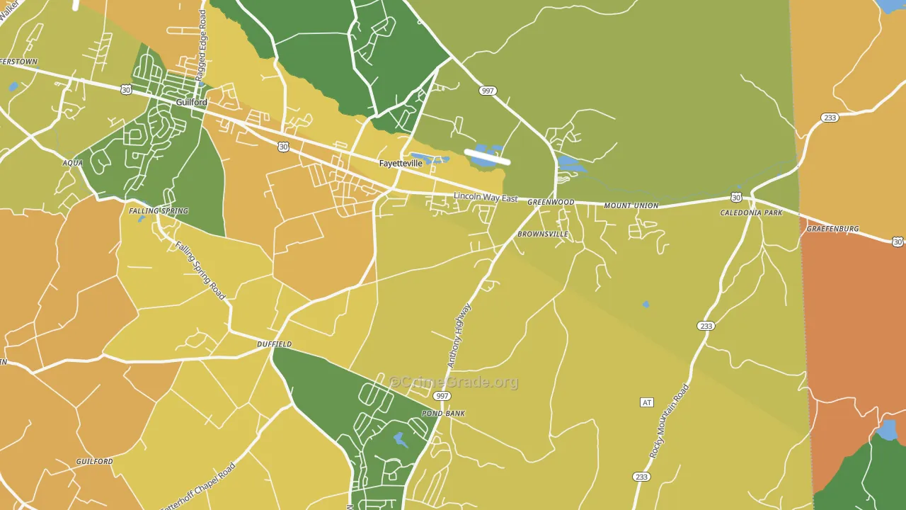 Fayetteville, PA Map of Burglary Rates