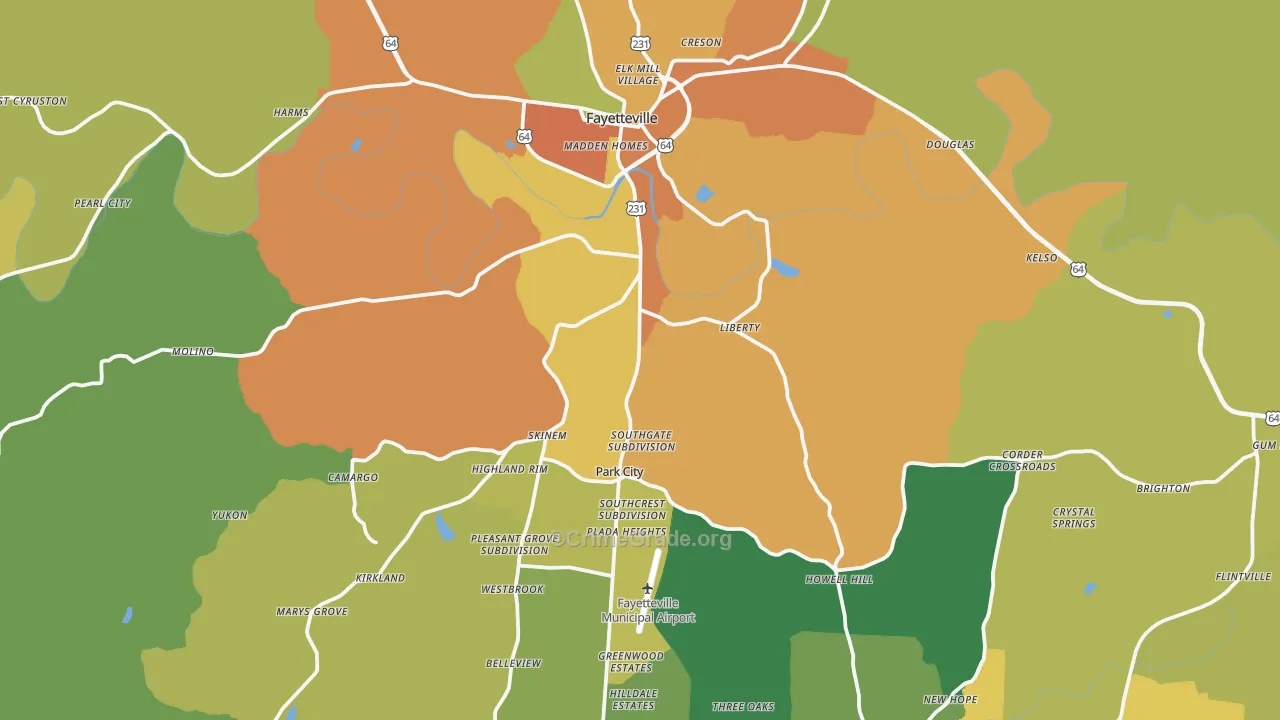 Fayetteville, TN Map of Burglary Rates