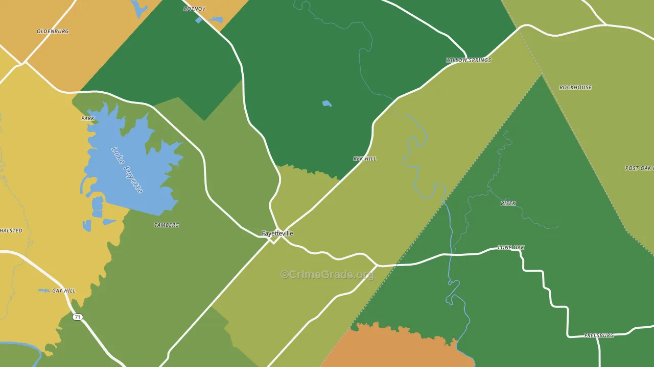 Fayetteville, TX Map of Burglary Rates