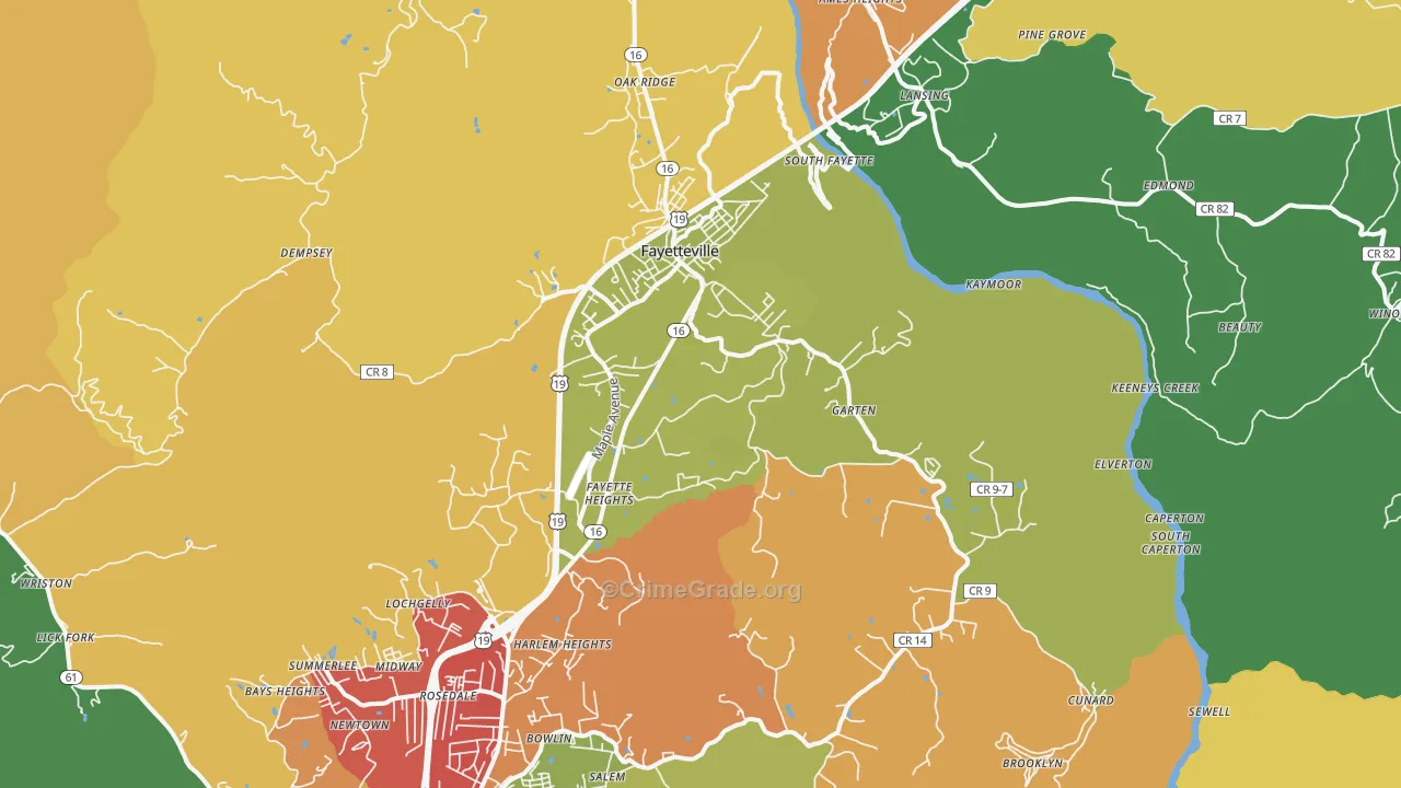 Fayetteville, WV Map of Burglary Rates