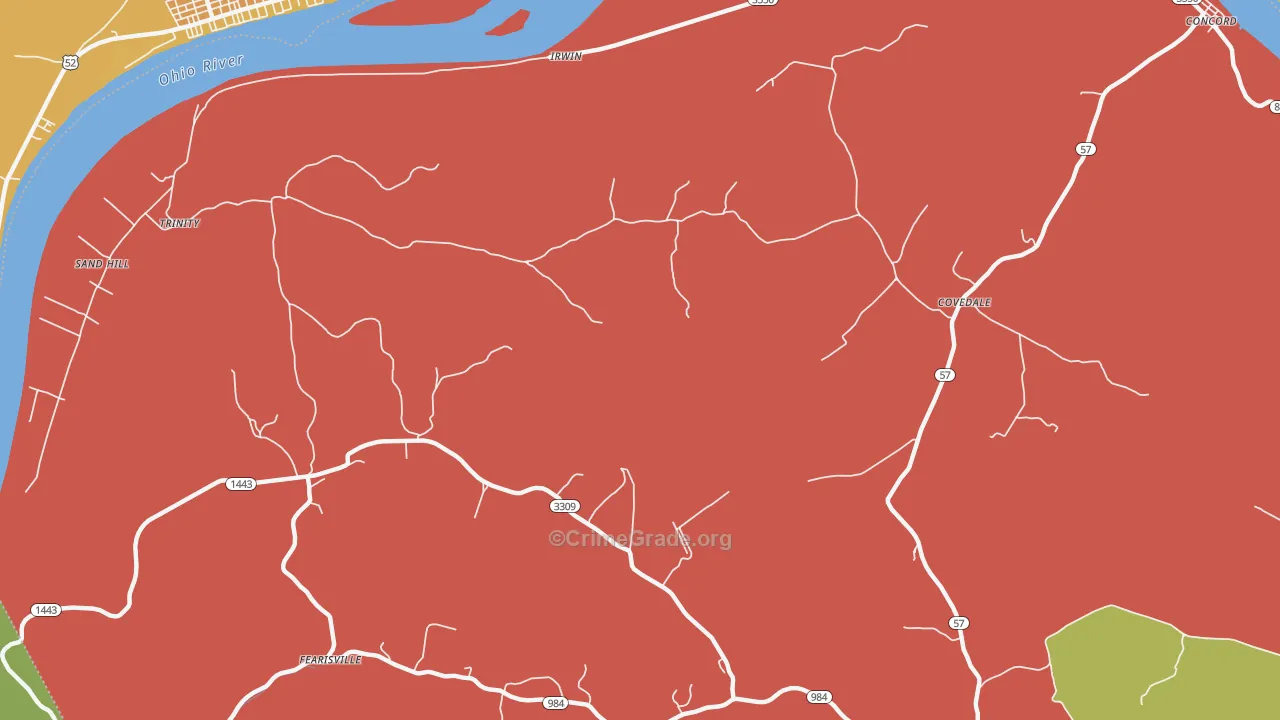 Fearisville, KY Map of Burglary Rates