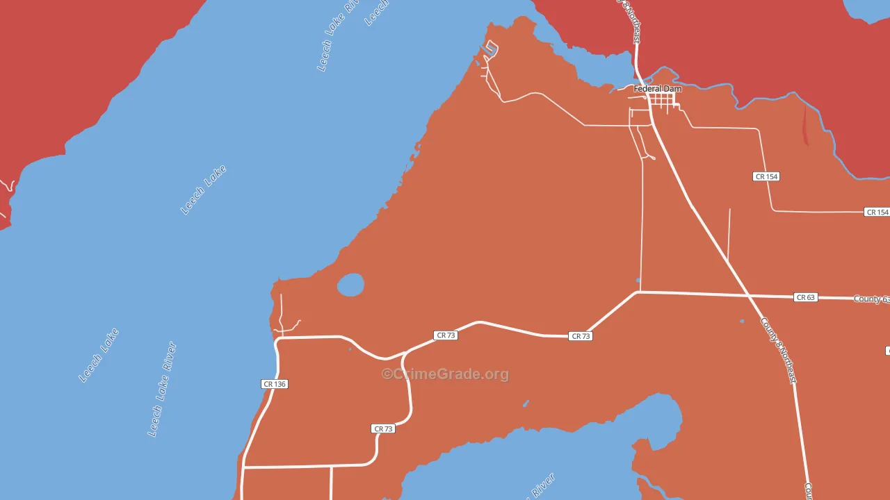 Federal Dam, MN Map of Burglary Rates