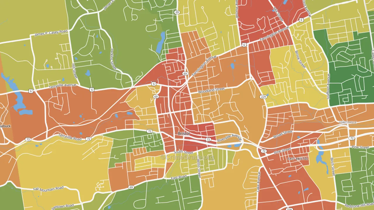 Federal Hill Historic District, Bristol, CT Map of Burglary Rates