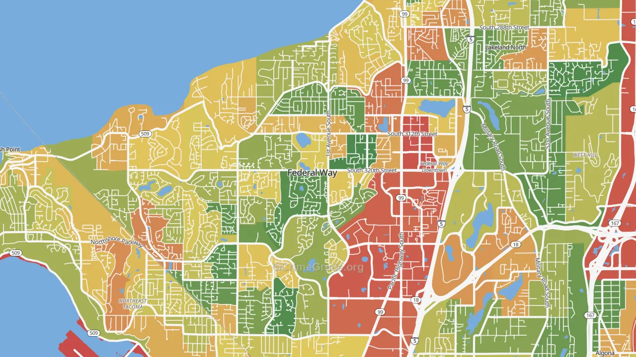 Federal Way, WA Map of Burglary Rates